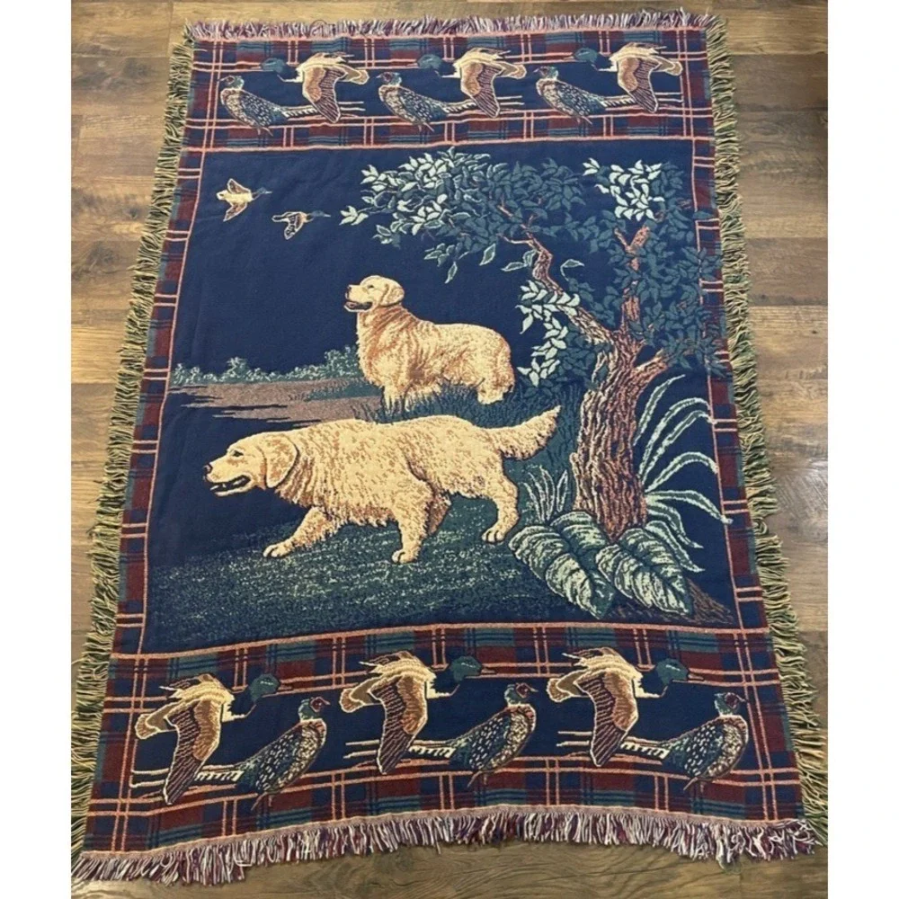 Hunting Dog Lab Retriever Duck Tapestry Throw Blanket Lodge Cabin Decor 65.5x46